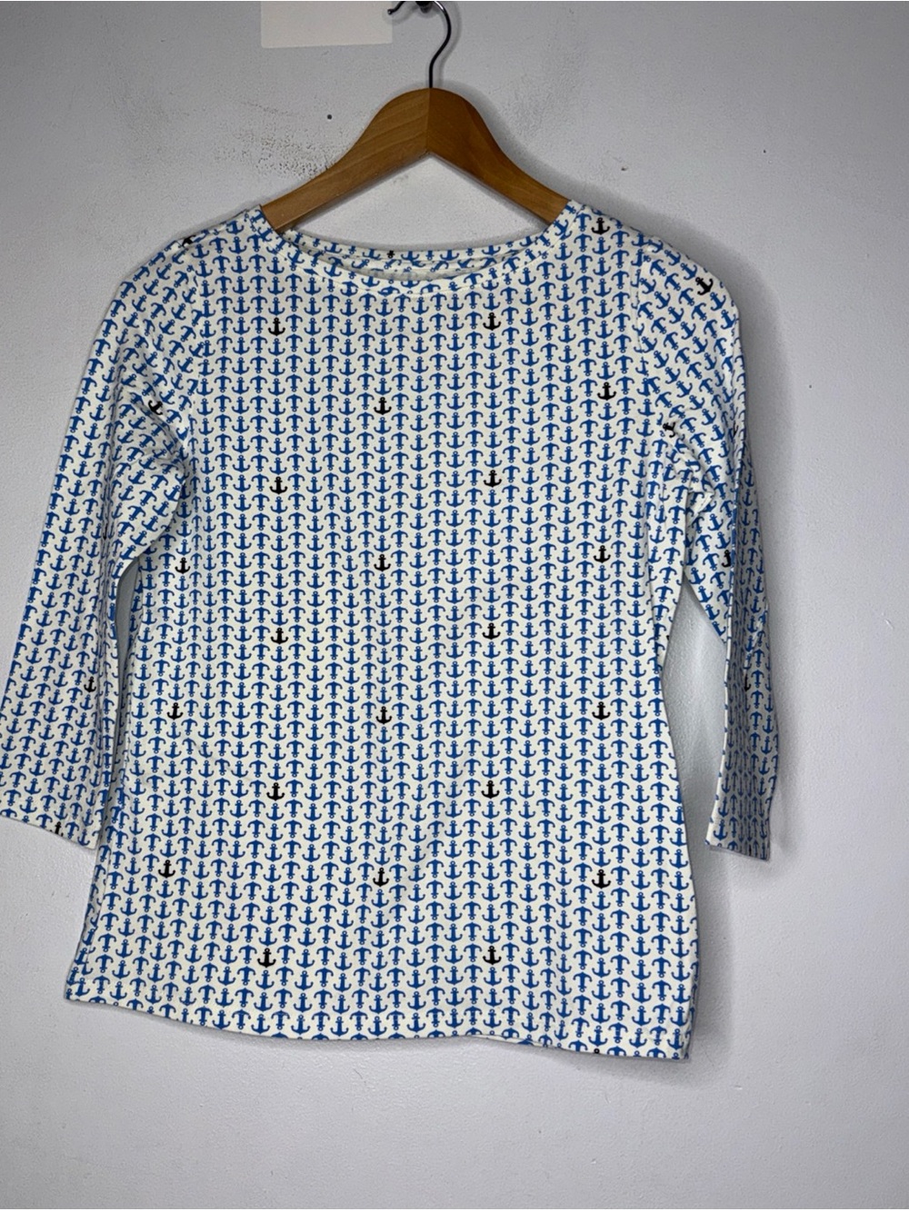 Talbots Blue White Boat Anchor Nautical Blouse Shirt Top Beach Ocean SP